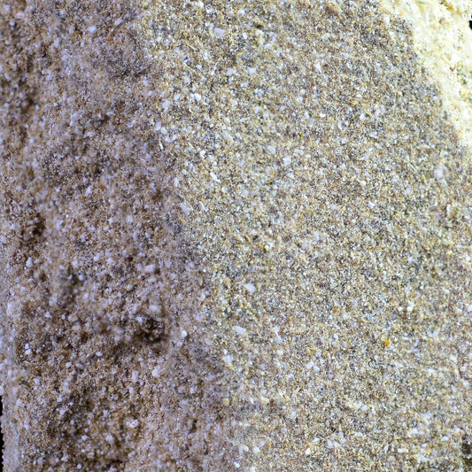 Nærbillede af Super Pollen-hash med gylden farve og smuldrende, blød tekstur. Hashen ligger på en neutral baggrund og fremstår tør og let.